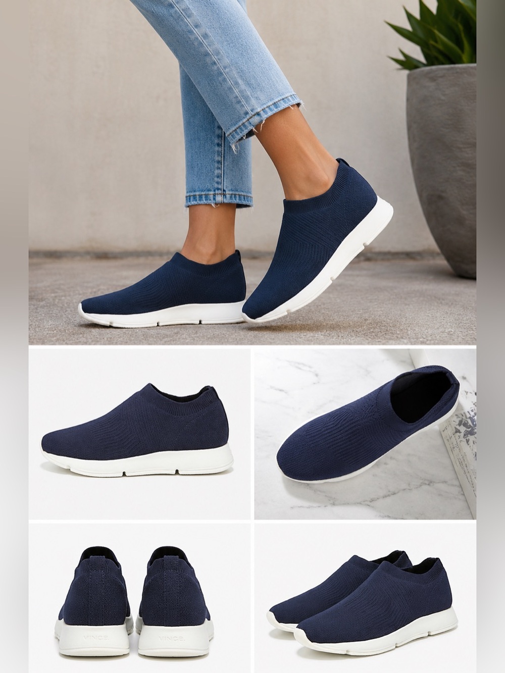 Vince Theroux Knit Sock Slip-On Sneakers Navy Blue Comfort Walking Shoes Women 9